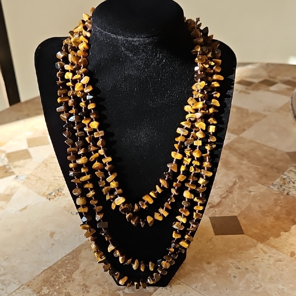 Tiger's Eye Necklace SX 925 Thailand  Genuine Stone Sterling Silver Clasp 83.5
